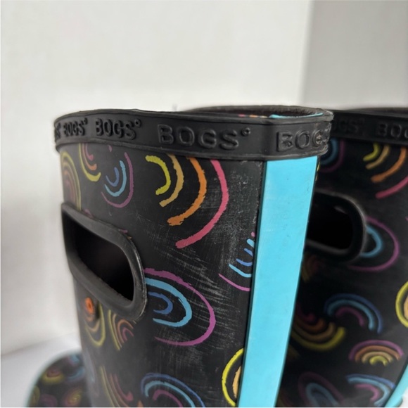 Bogs Wild Rainbows Rain Boots Waterproof Rubber Black Pink Kids Youth Size 2 - Picture 11 of 12